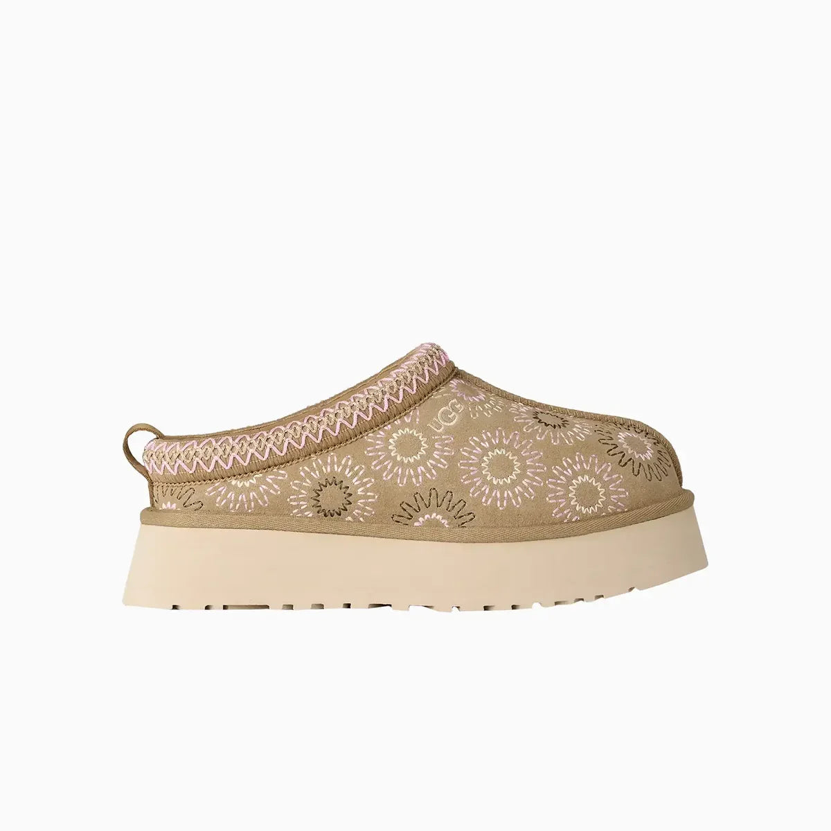 UGG Tazz Sun Stitch Women's Platform Slippers — Beige/Pink Suede
