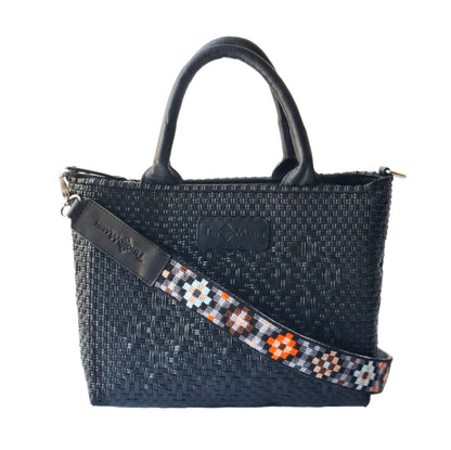 Mai Woven Bag Strap - Brown & Orange with Black Leather
