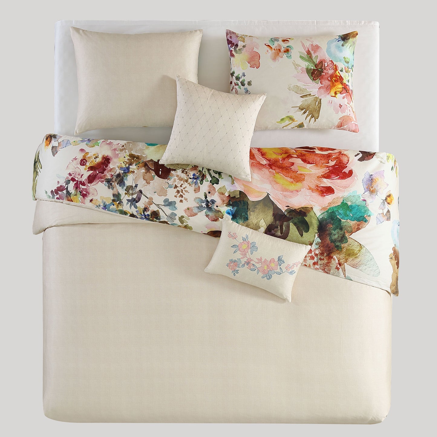 Bebejan Antique Flowers Ivory 5 Piece Reversible Comforter Set