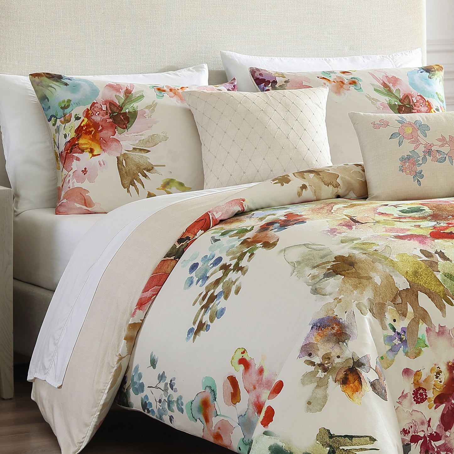 Bebejan Antique Flowers Ivory 5 Piece Reversible Comforter Set