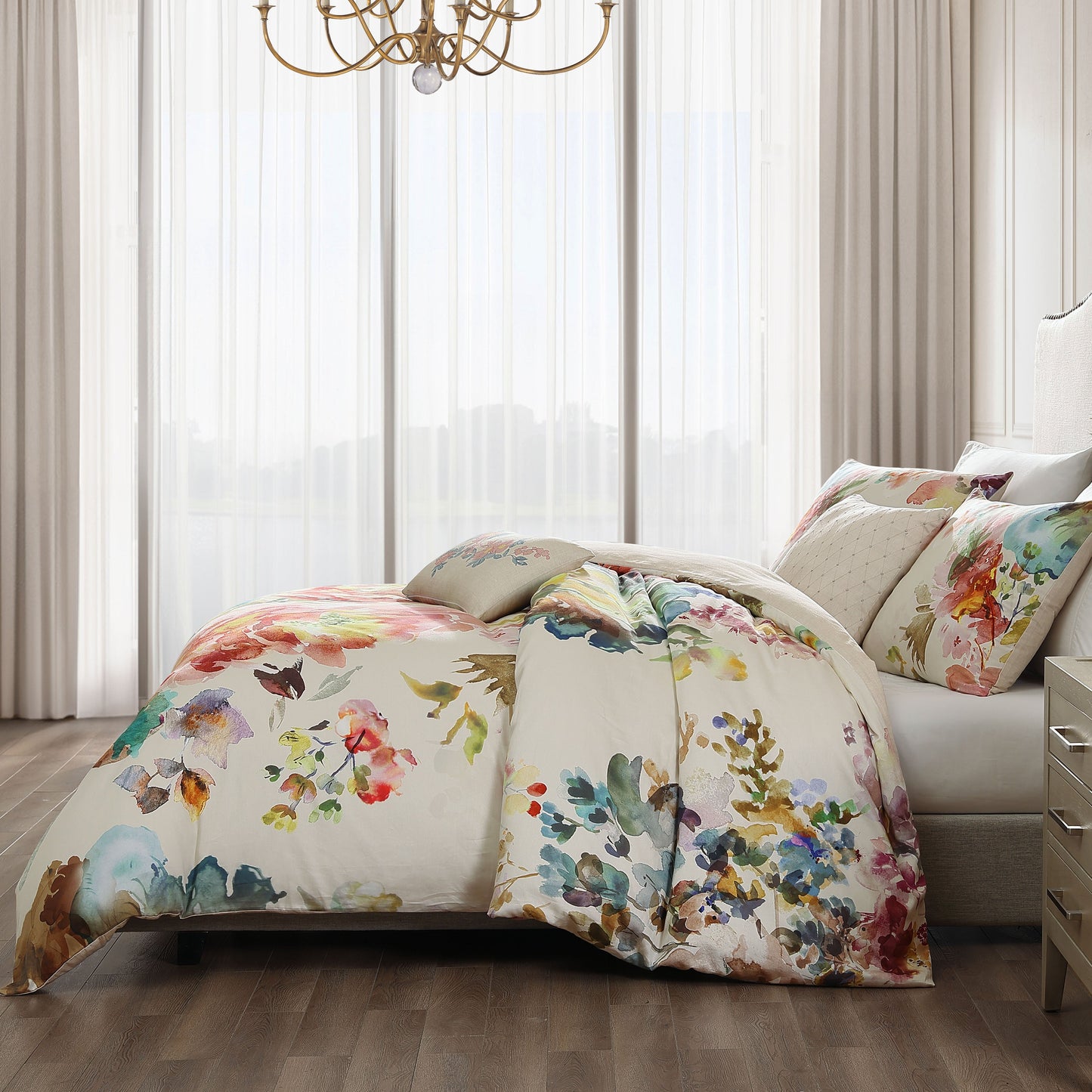 Bebejan Antique Flowers Ivory 5 Piece Reversible Comforter Set
