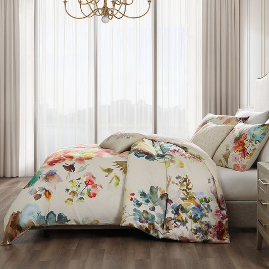 Bebejan Antique Flowers Ivory 5 Piece Reversible Comforter Set