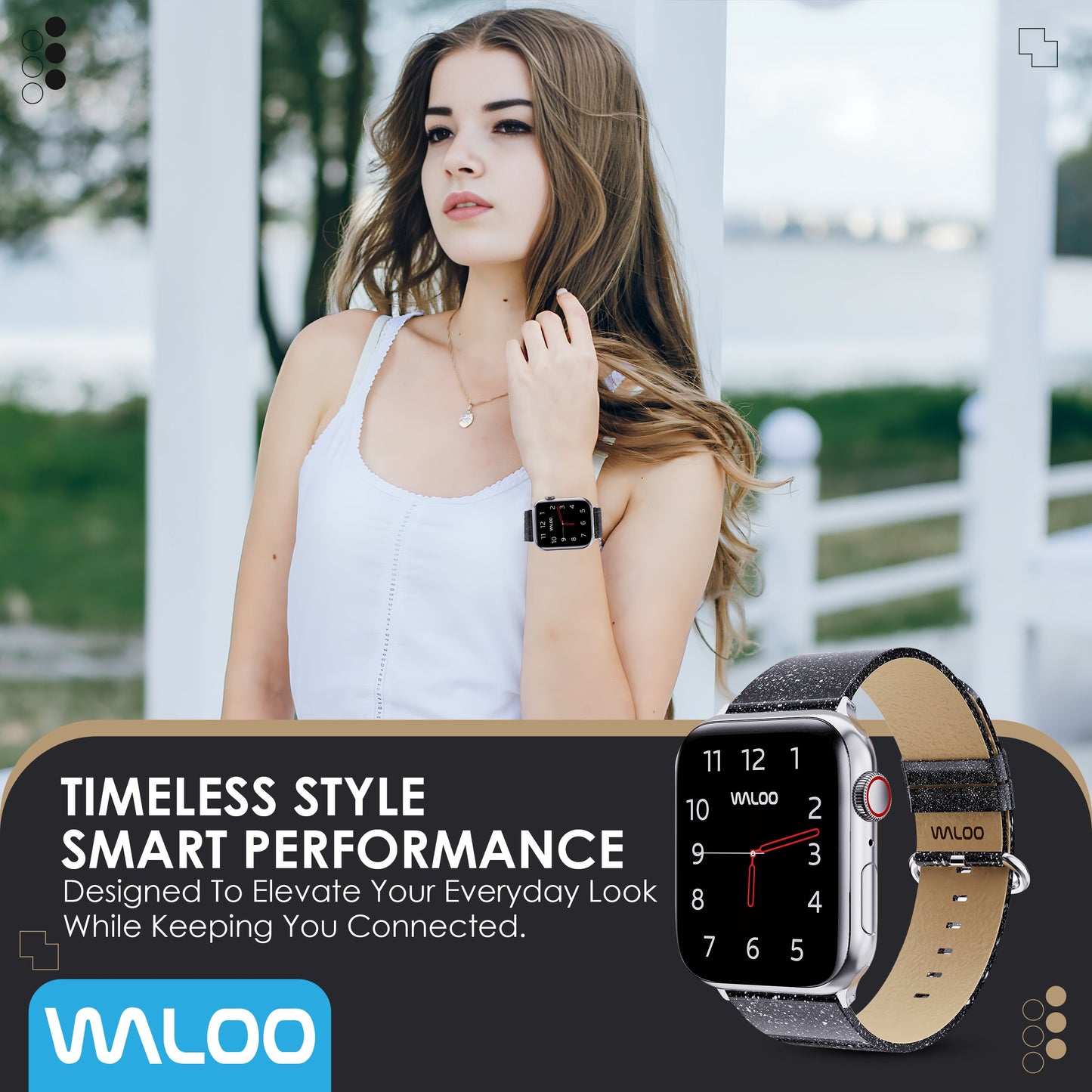 Waloo Shiny Brilliance Leather Band For Apple Watch