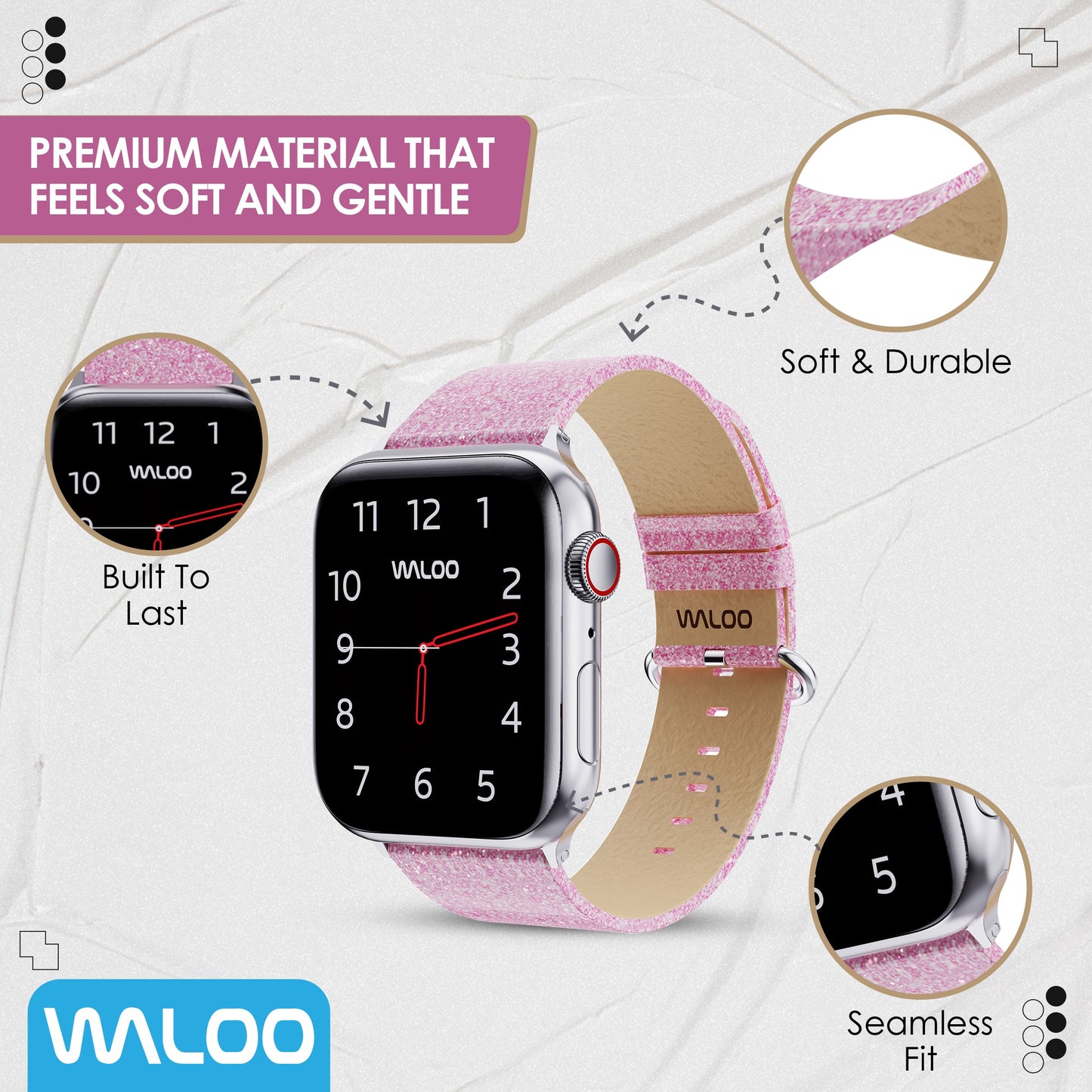 Waloo Shiny Brilliance Leather Band For Apple Watch
