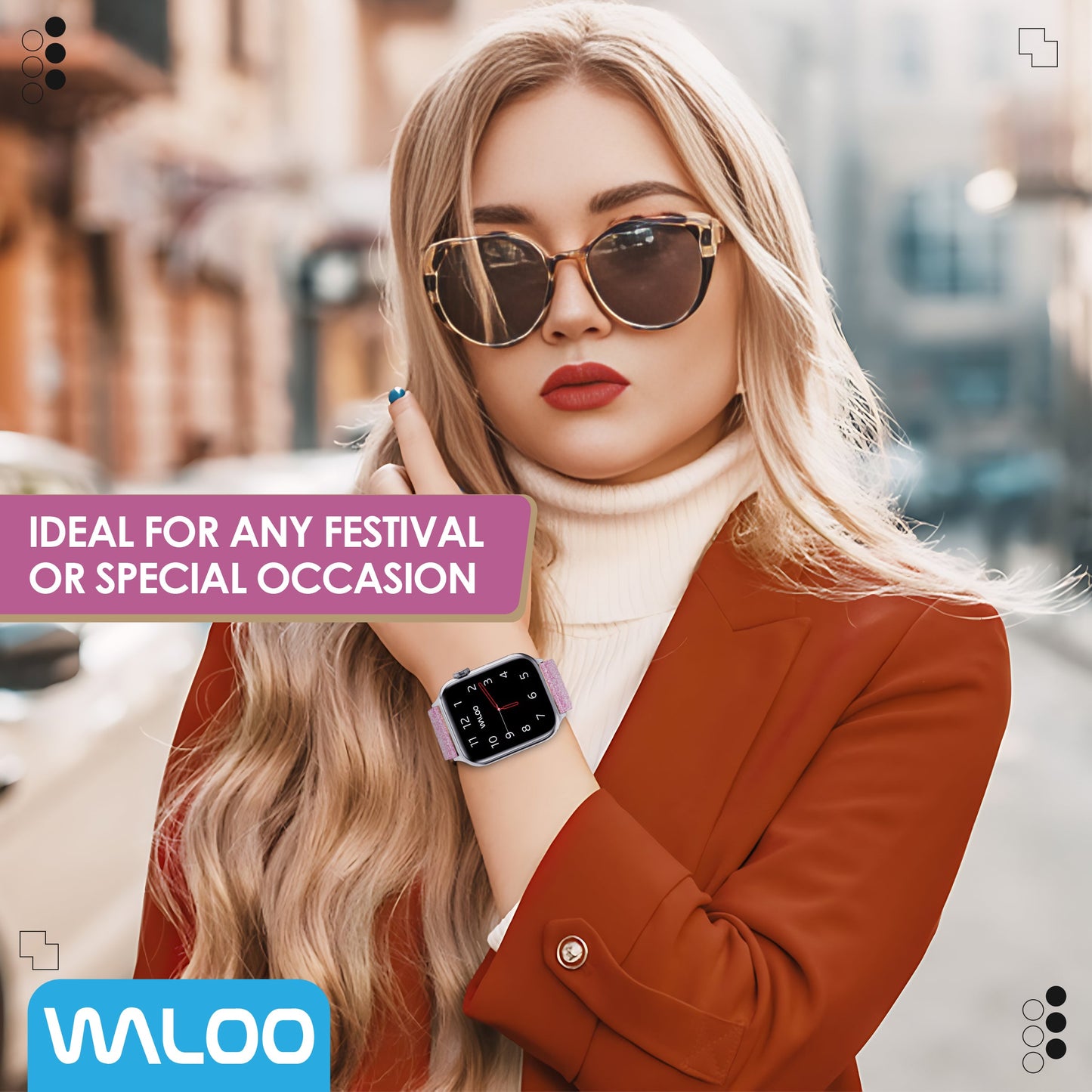 Waloo Shiny Brilliance Leather Band For Apple Watch