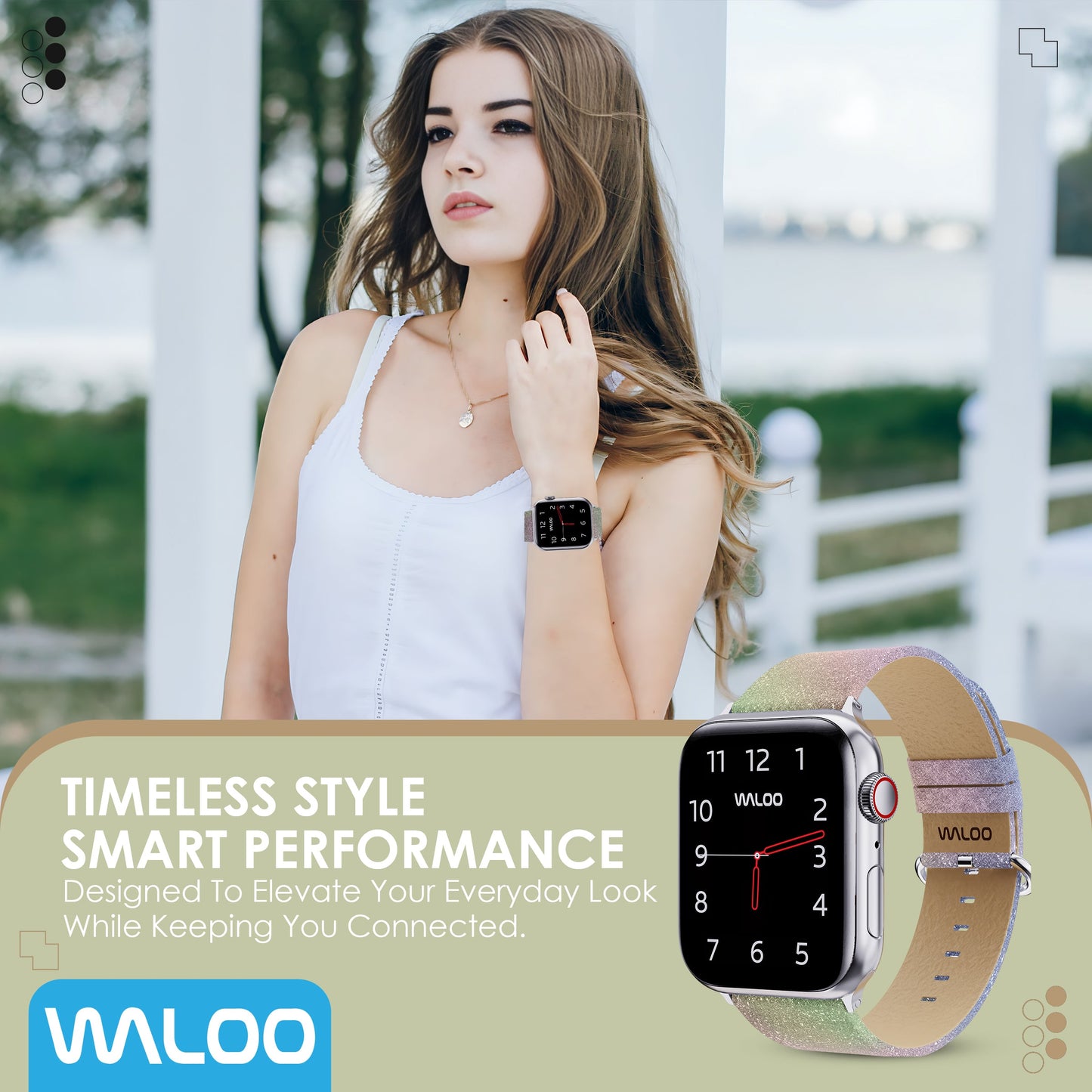 Waloo Shiny Brilliance Leather Band For Apple Watch