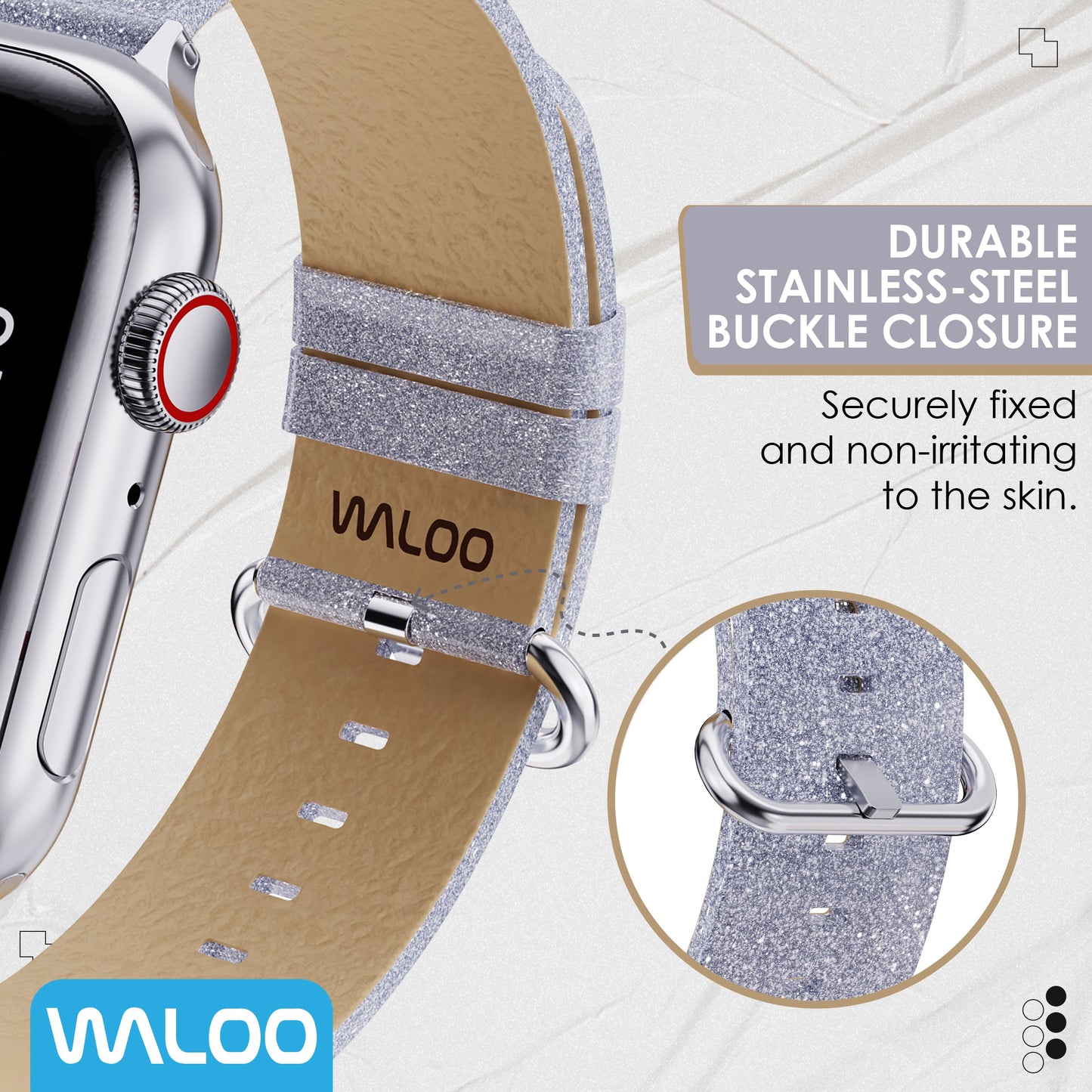 Waloo Shiny Brilliance Leather Band For Apple Watch