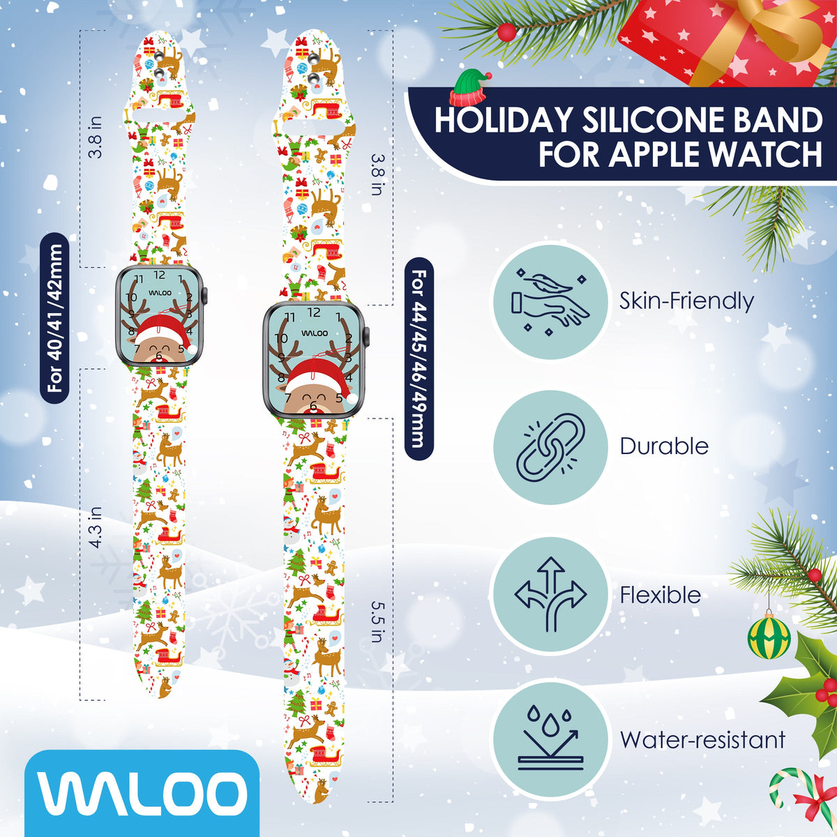 Waloo Christmas/Holiday Fun Silicone Sport Band For Apple Watch