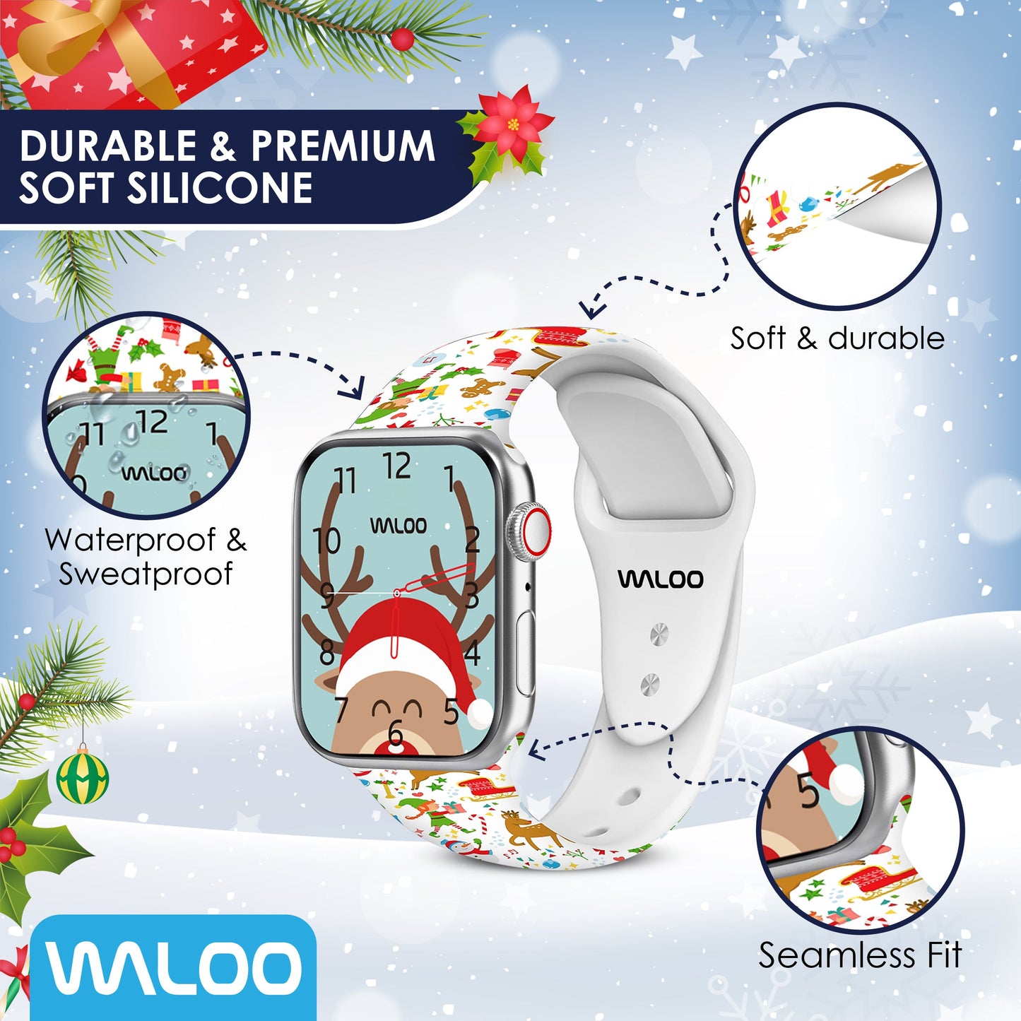 Waloo Christmas/Holiday Fun Silicone Sport Band For Apple Watch