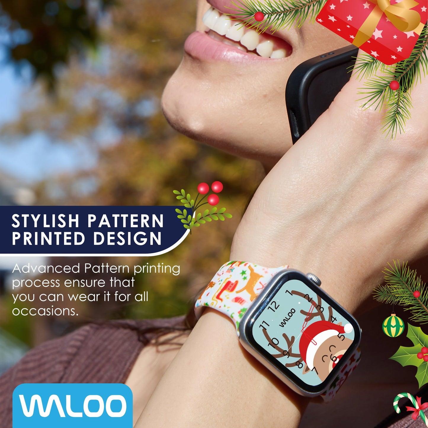 Waloo Christmas/Holiday Fun Silicone Sport Band For Apple Watch