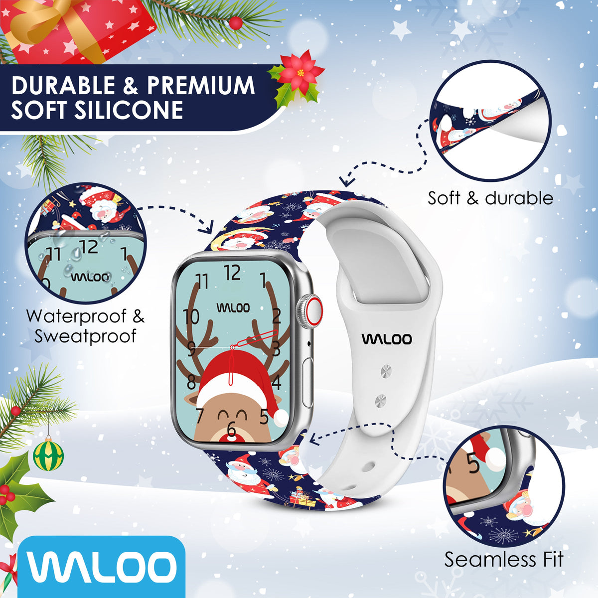 Waloo Christmas/Holiday Fun Silicone Sport Band For Apple Watch