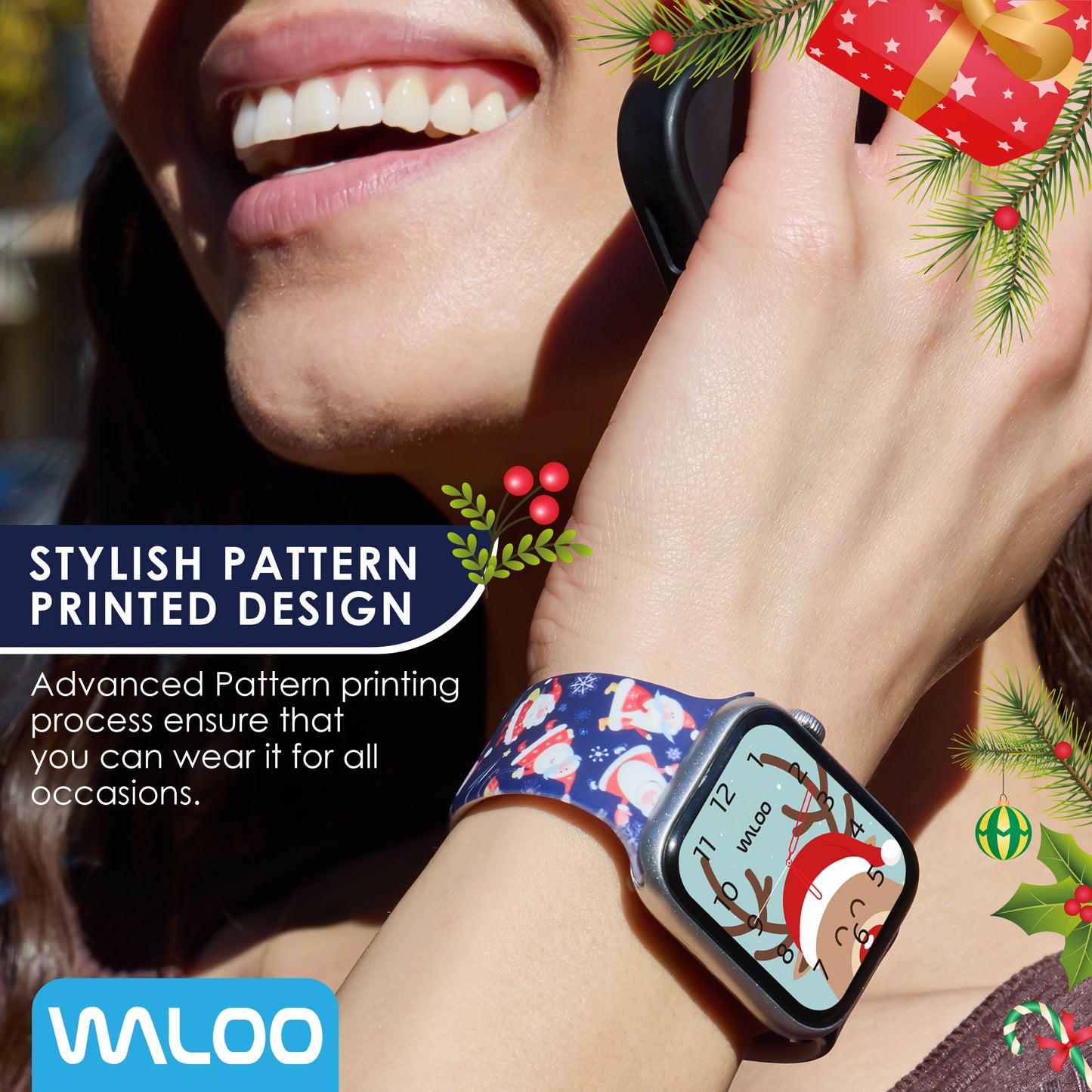 Waloo Christmas/Holiday Fun Silicone Sport Band For Apple Watch