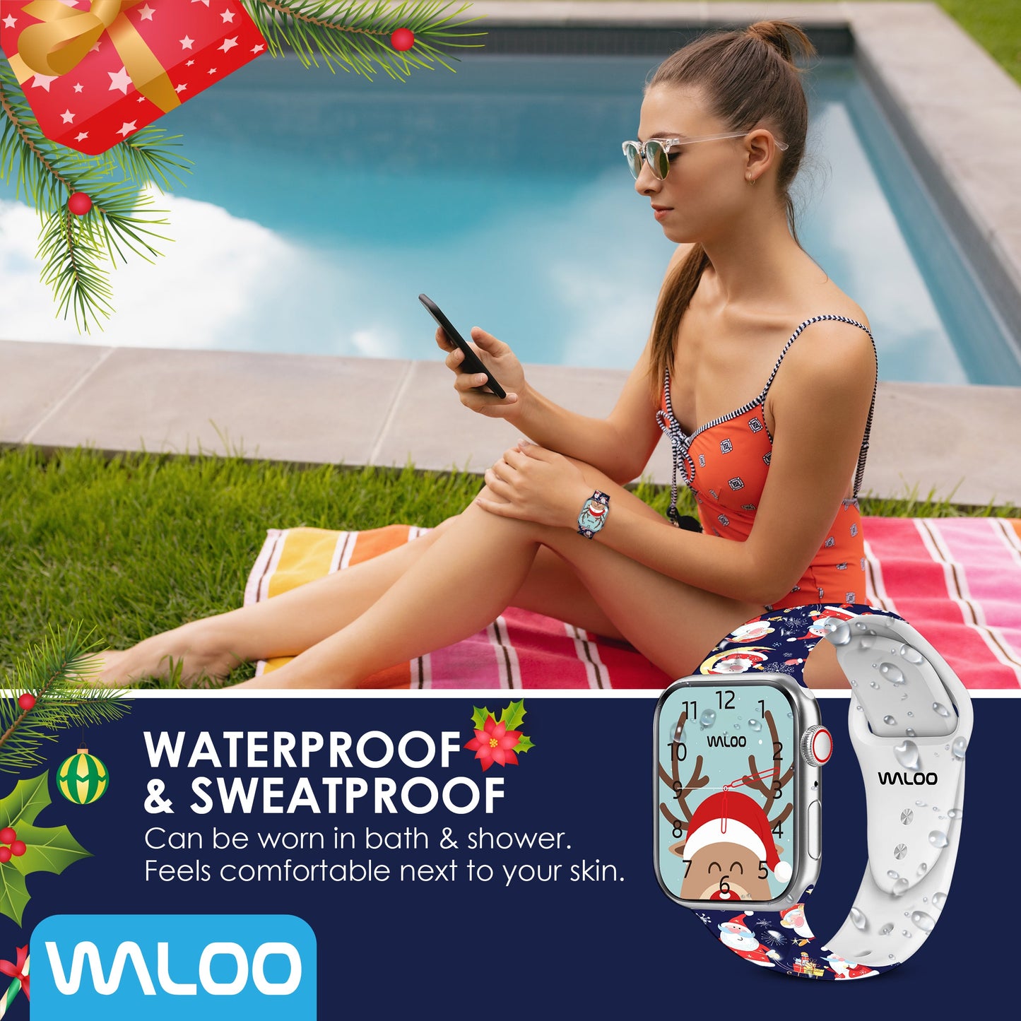 Waloo Christmas/Holiday Fun Silicone Sport Band For Apple Watch