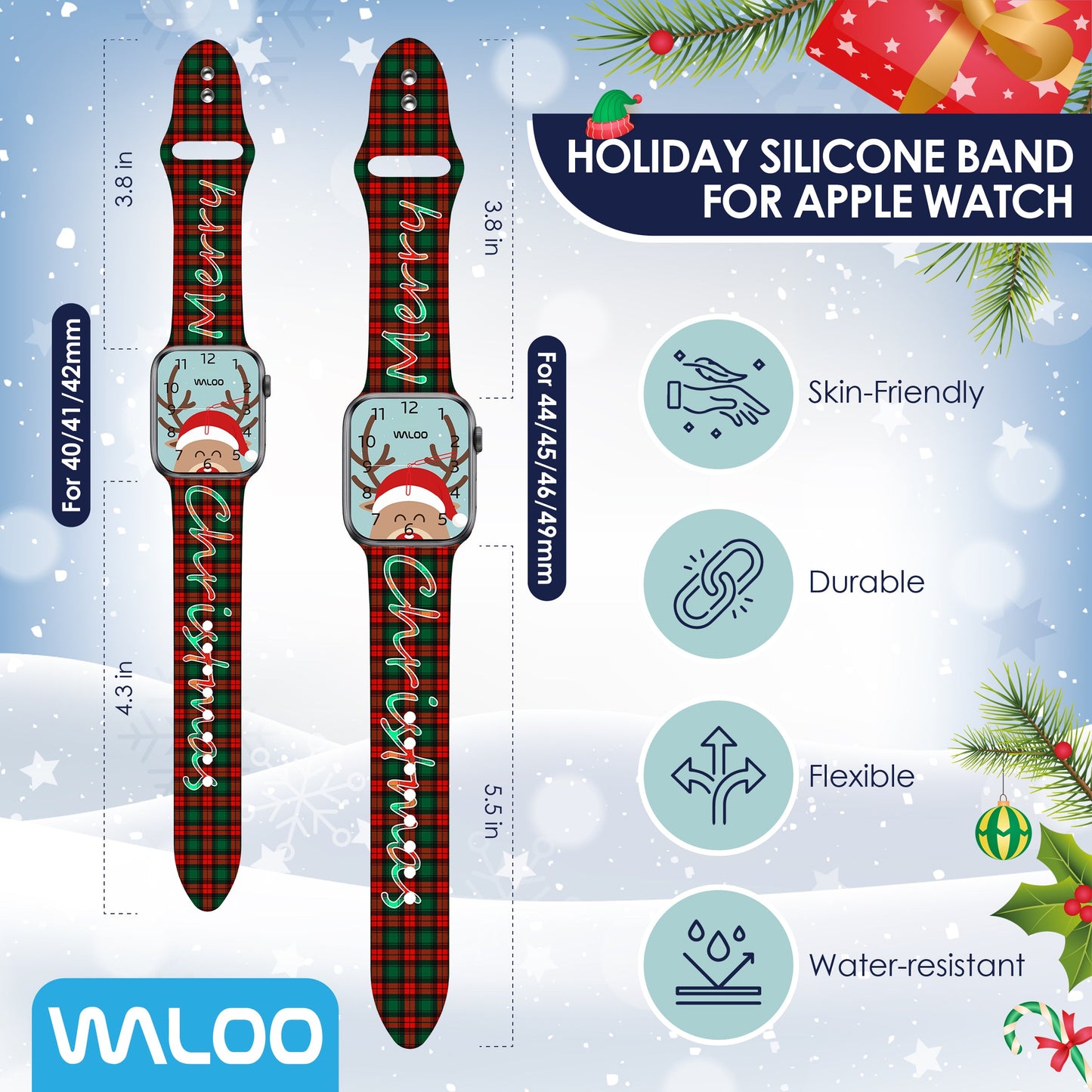 Waloo Christmas/Holiday Fun Silicone Sport Band For Apple Watch