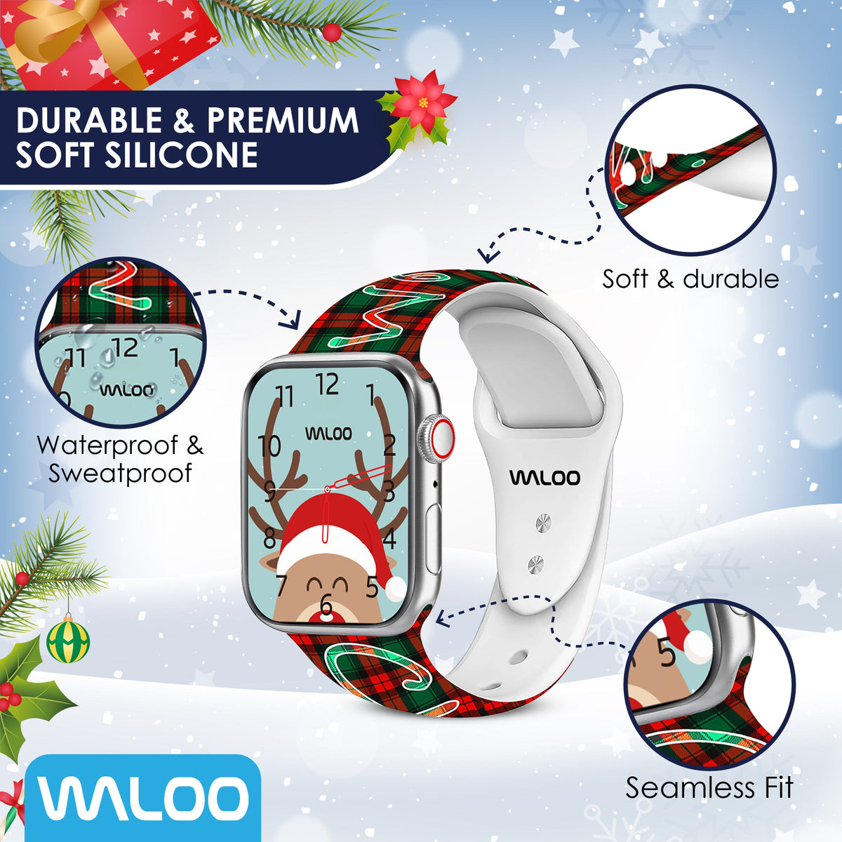 Waloo Christmas/Holiday Fun Silicone Sport Band For Apple Watch