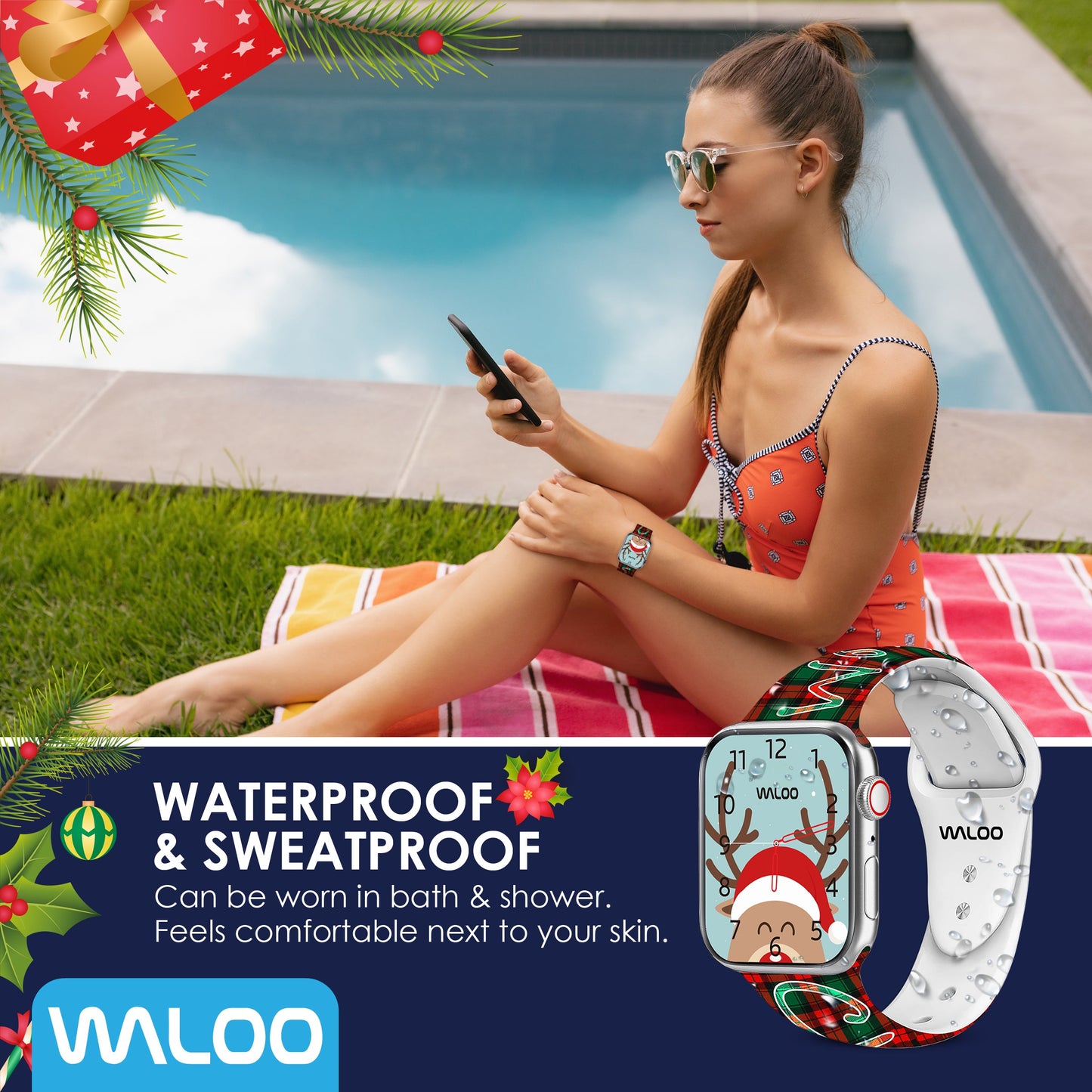 Waloo Christmas/Holiday Fun Silicone Sport Band For Apple Watch