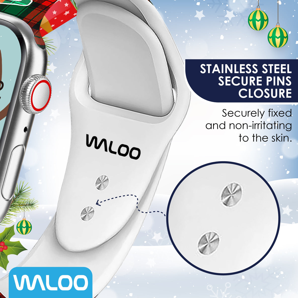 Waloo Christmas/Holiday Fun Silicone Sport Band For Apple Watch