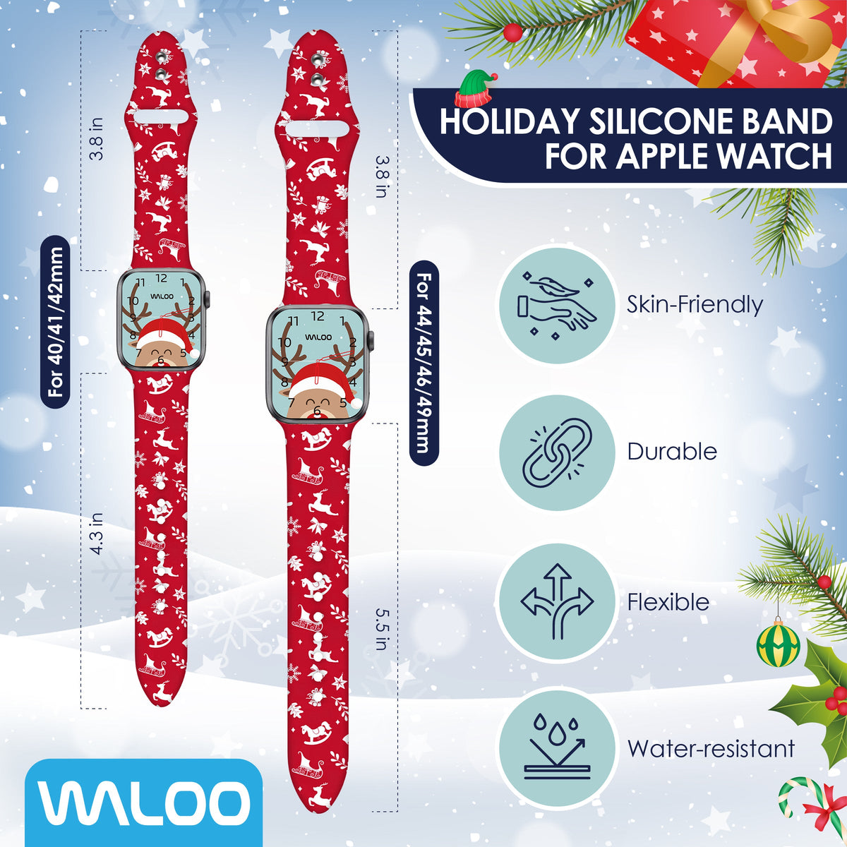 Waloo Christmas/Holiday Fun Silicone Sport Band For Apple Watch