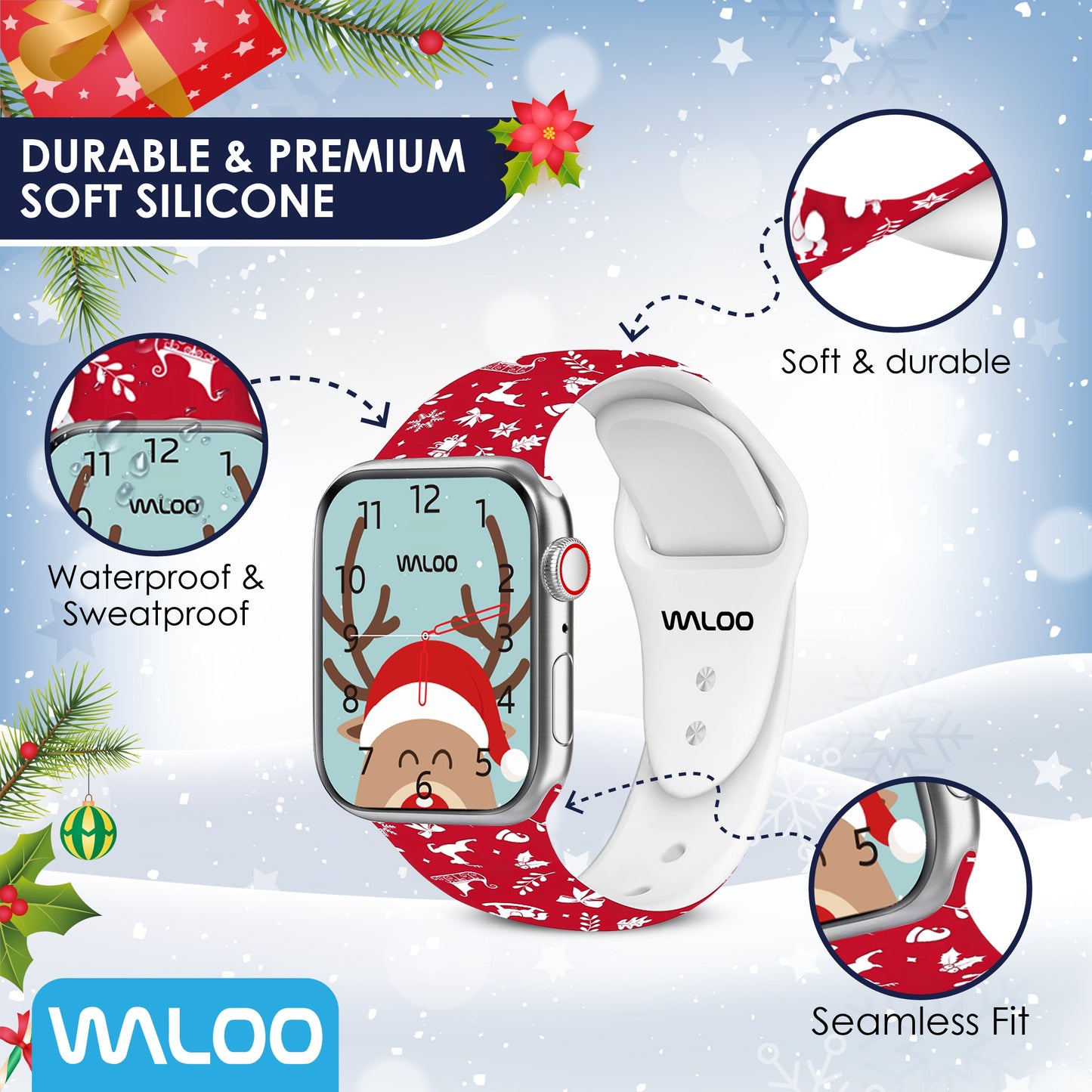 Waloo Christmas/Holiday Fun Silicone Sport Band For Apple Watch
