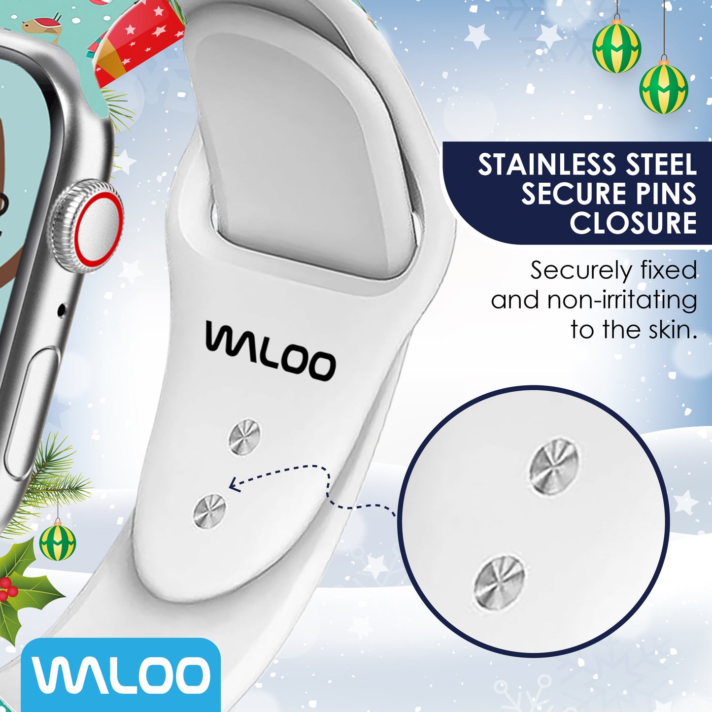 Waloo Christmas/Holiday Fun Silicone Sport Band For Apple Watch