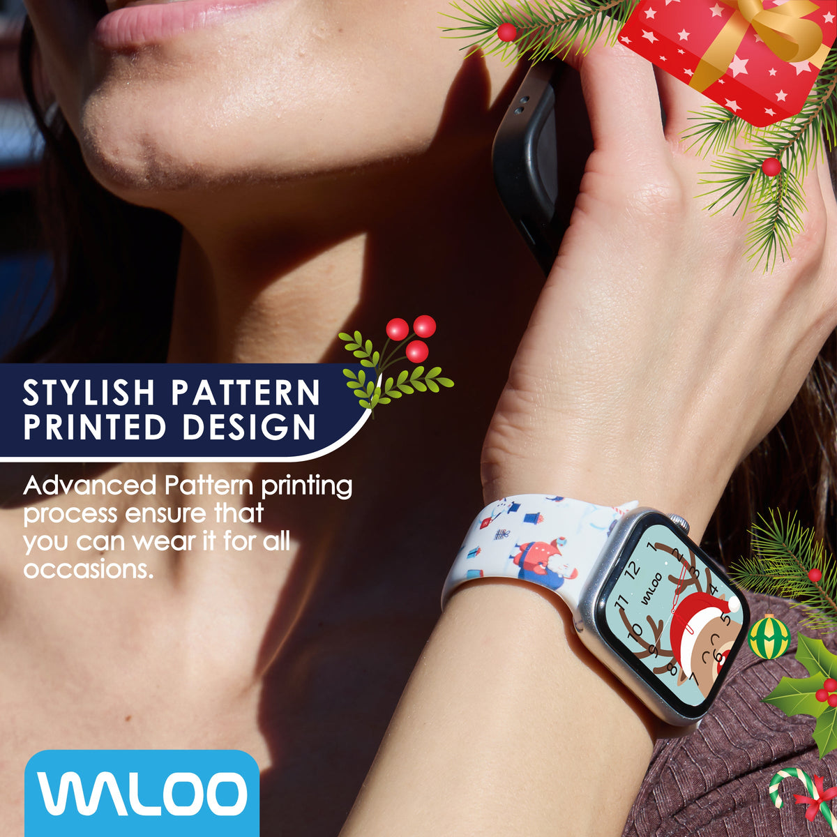 Waloo Christmas/Holiday Fun Silicone Sport Band For Apple Watch