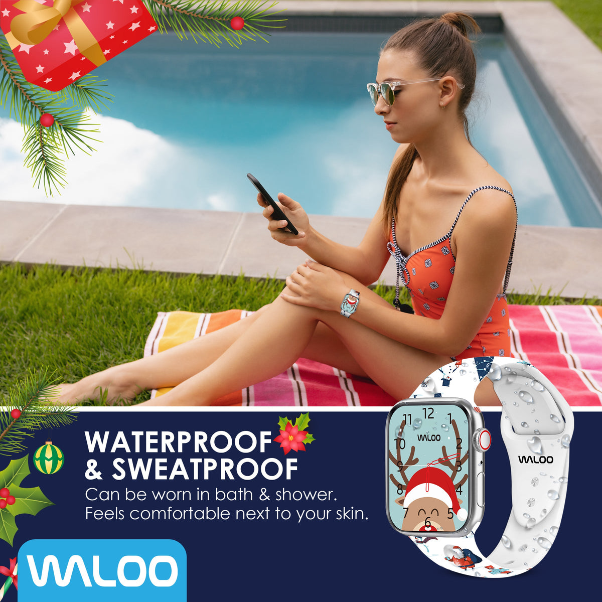 Waloo Christmas/Holiday Fun Silicone Sport Band For Apple Watch