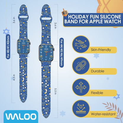 Waloo Hanukkah/Holiday Fun Silicone Sport Bands For Apple Watch