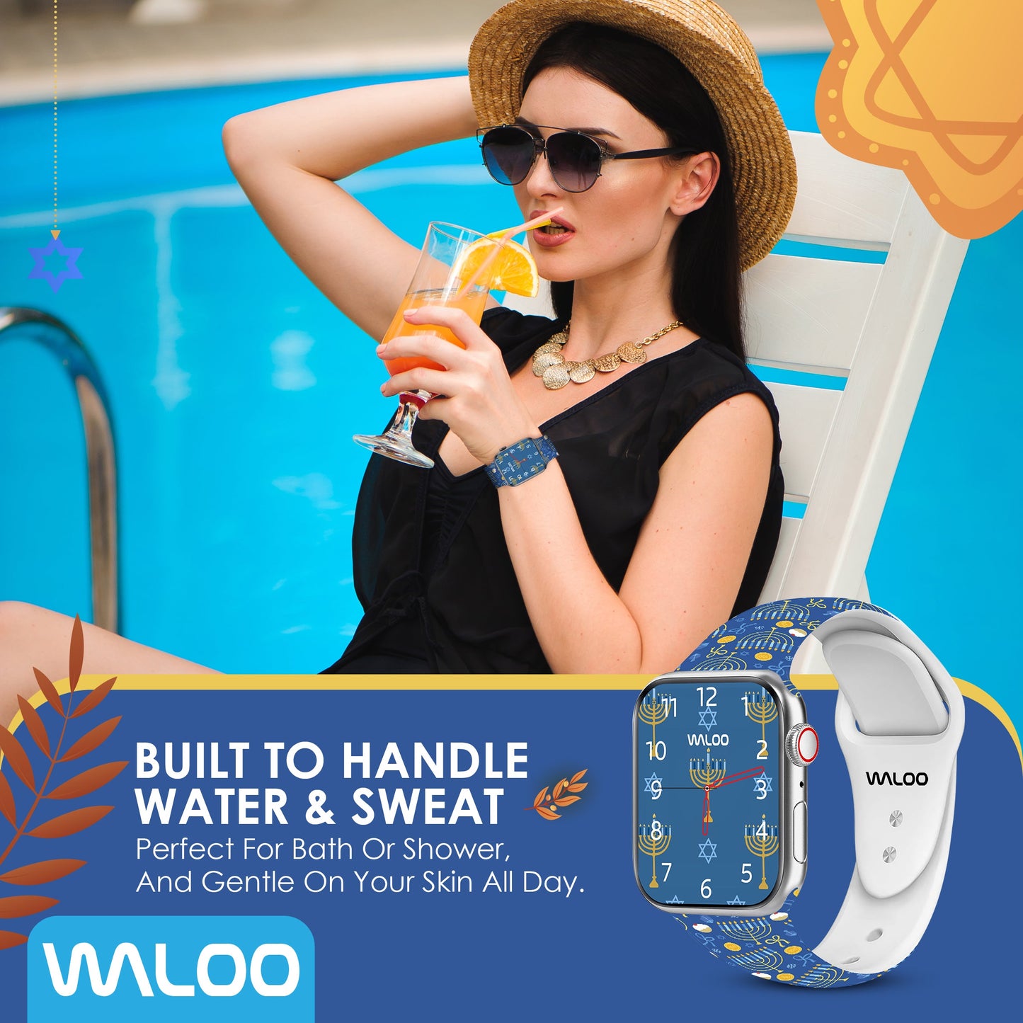Waloo Hanukkah/Holiday Fun Silicone Sport Bands For Apple Watch