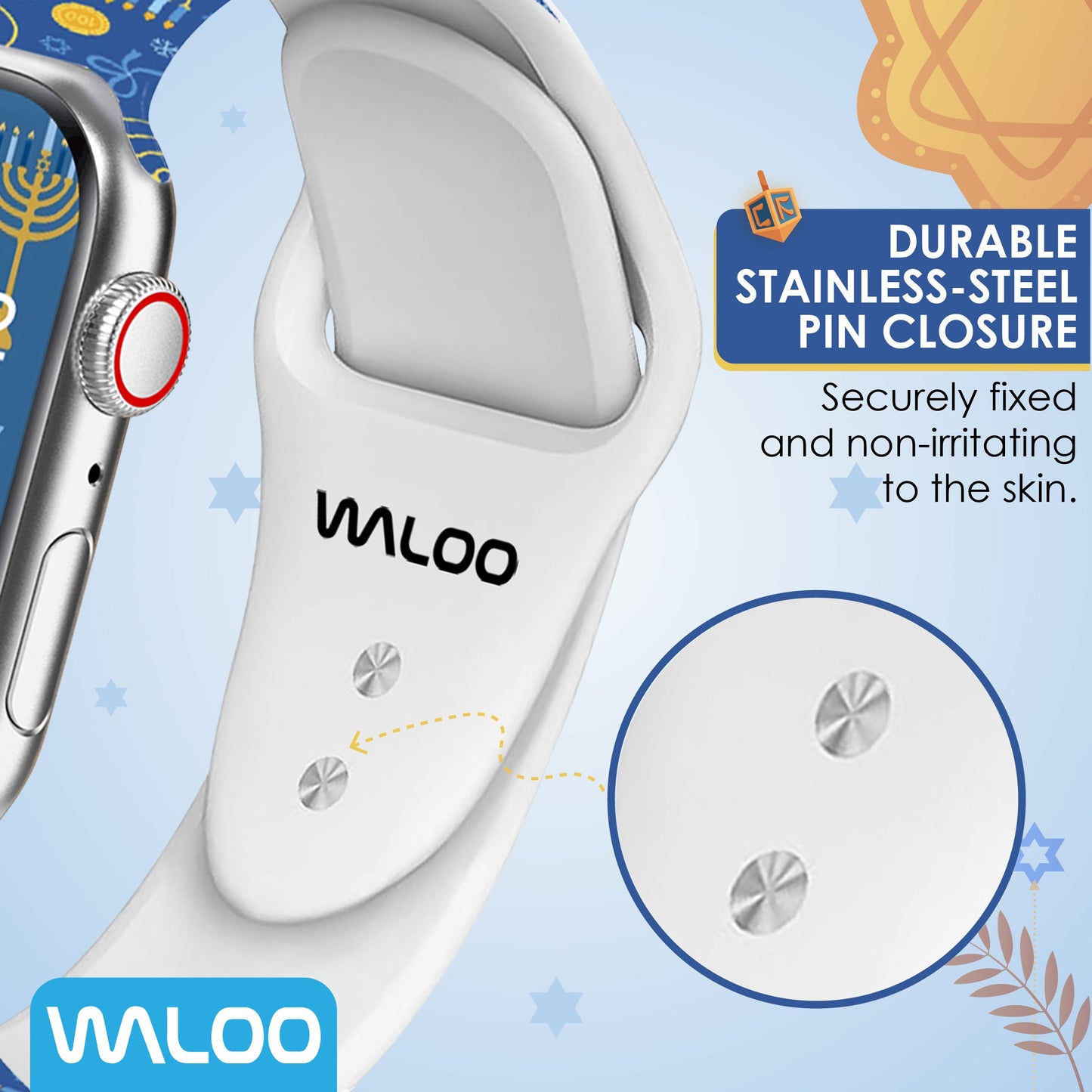 Waloo Hanukkah/Holiday Fun Silicone Sport Bands For Apple Watch
