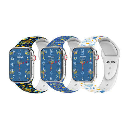 Waloo Hanukkah/Holiday Fun Silicone Sport Bands For Apple Watch