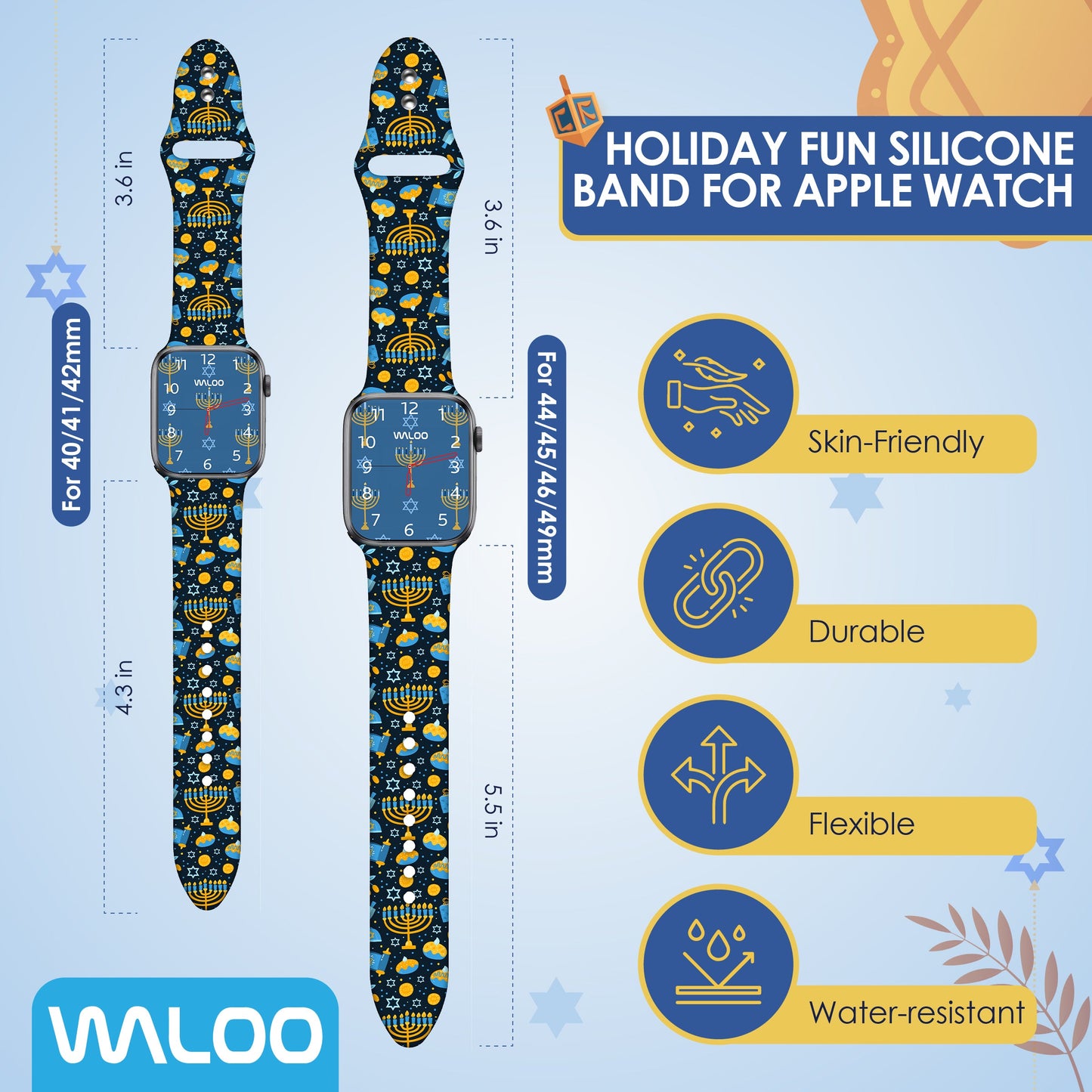 Waloo Hanukkah/Holiday Fun Silicone Sport Bands For Apple Watch