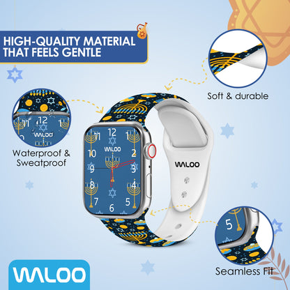 Waloo Hanukkah/Holiday Fun Silicone Sport Bands For Apple Watch