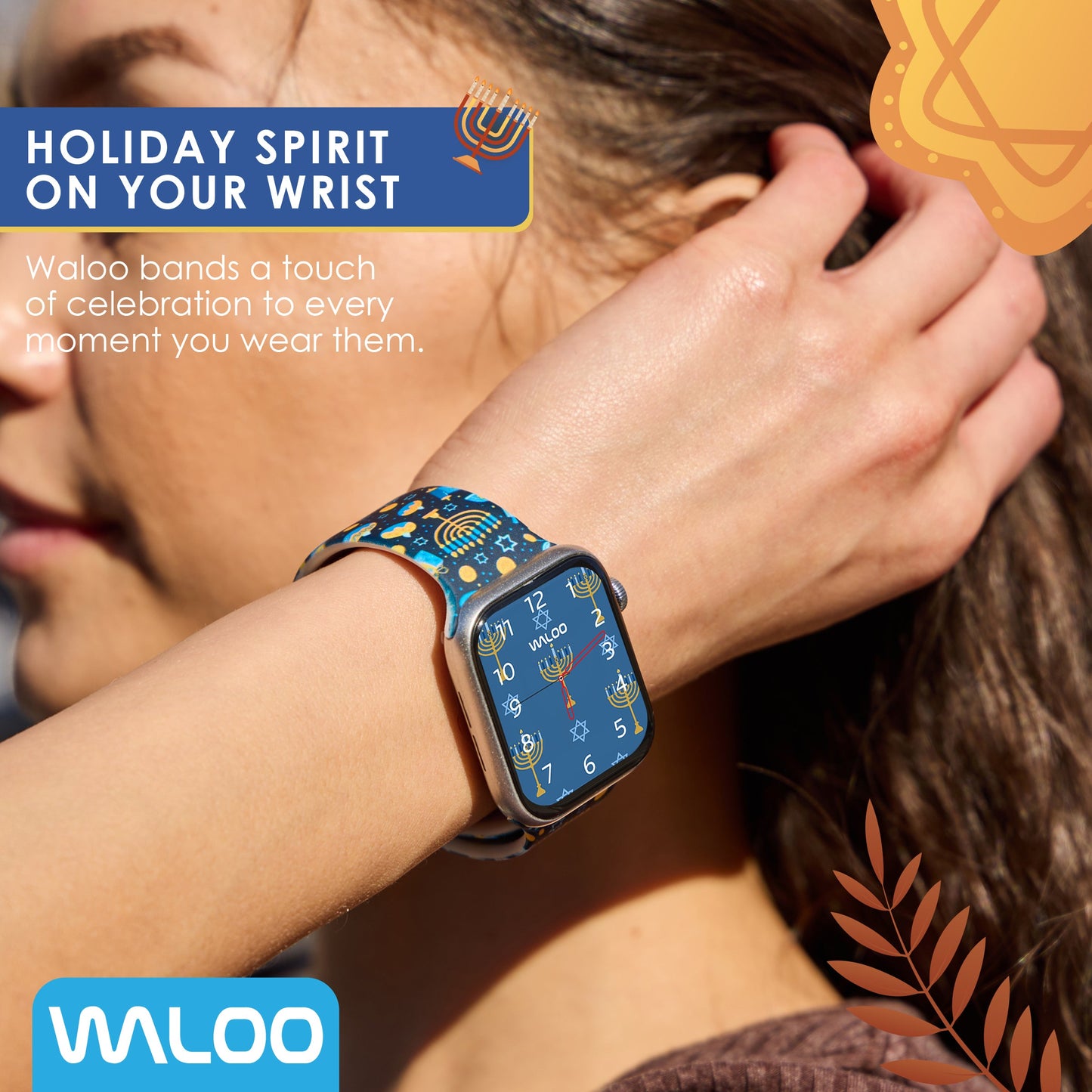Waloo Hanukkah/Holiday Fun Silicone Sport Bands For Apple Watch