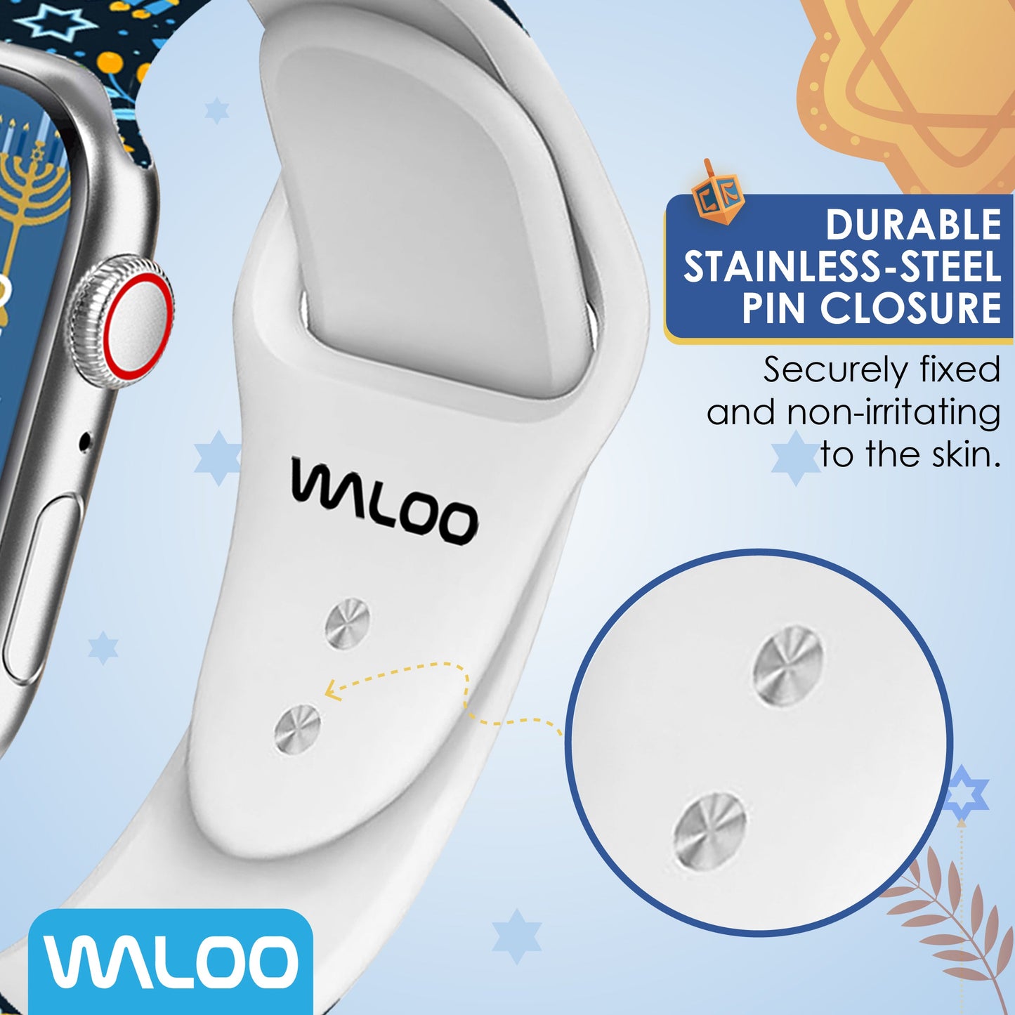 Waloo Hanukkah/Holiday Fun Silicone Sport Bands For Apple Watch