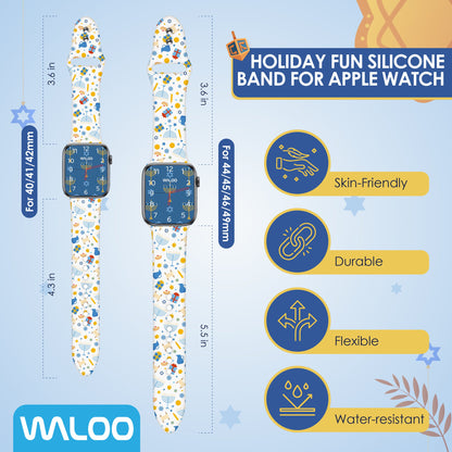 Waloo Hanukkah/Holiday Fun Silicone Sport Bands For Apple Watch