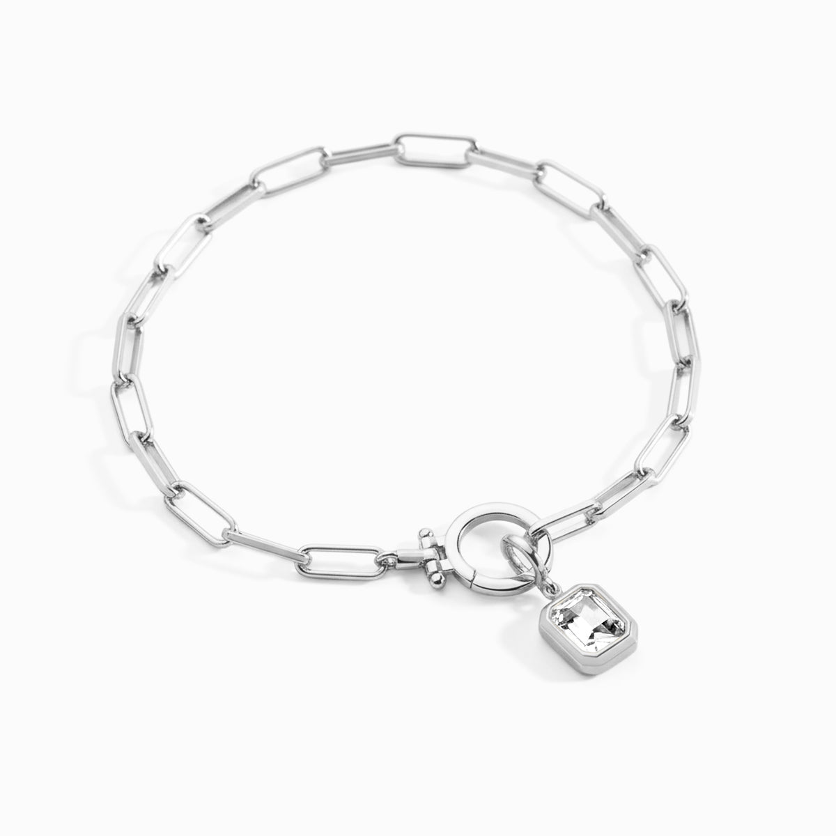 Mint & Lily Baguette Birthstone Charm on Mint Paperclip Bracelet