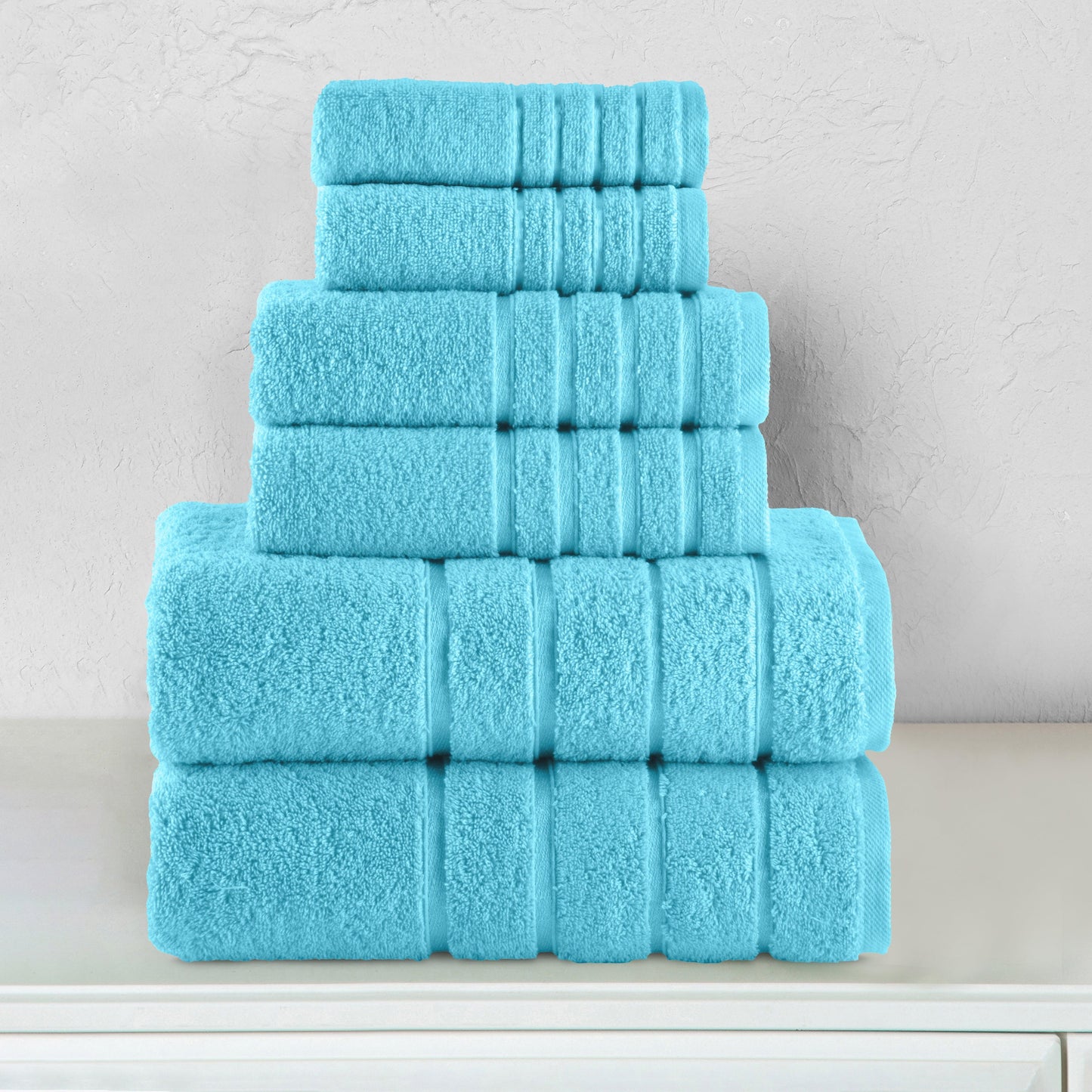 Elegant Comfort 6-Piece Turkish Cotton 4 Lines Stripe Towel Set, 2 Washcloths, 2 Hand Towels and 2 Bath Towels
