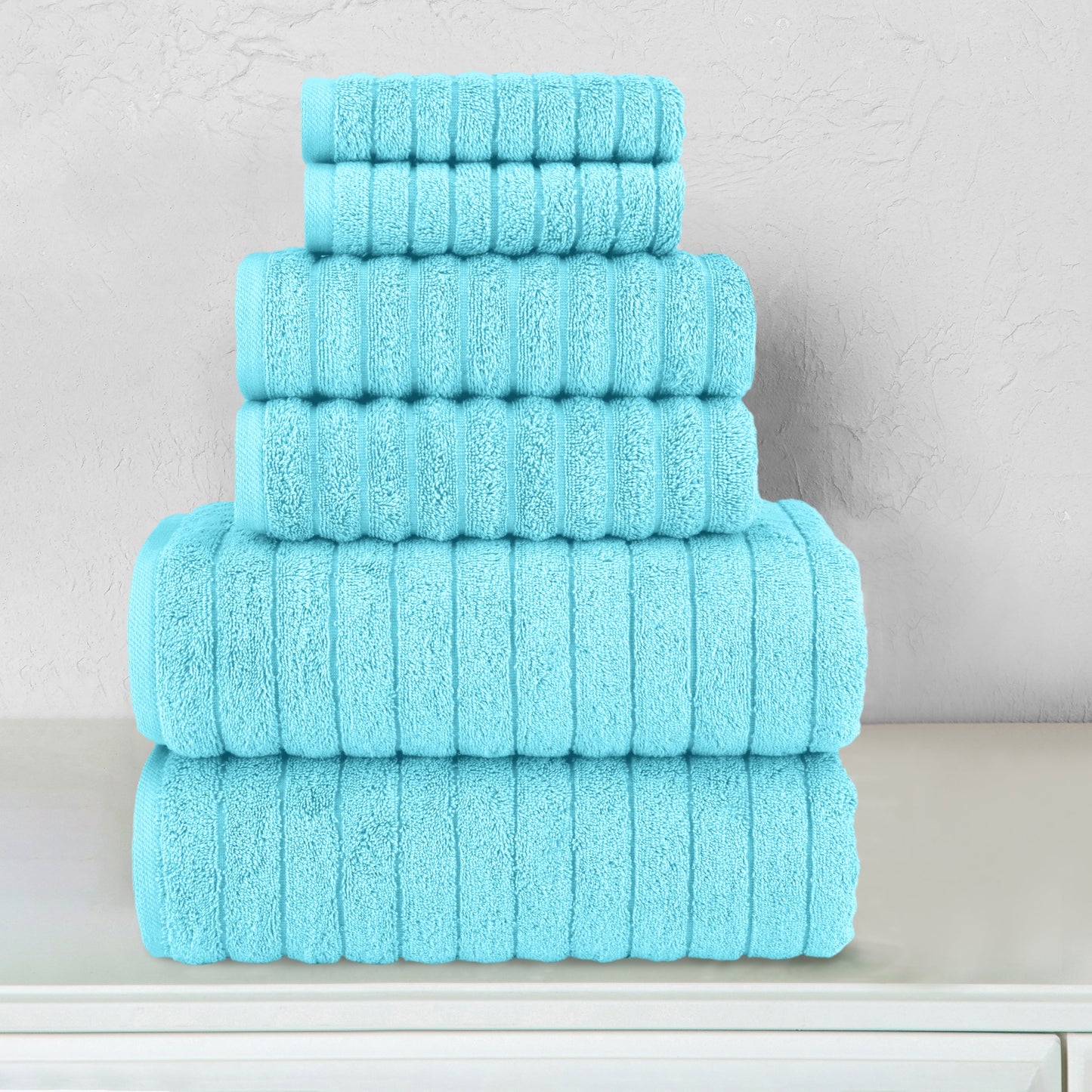 Elegant Comfort 6-Piece Turkish Cotton Corduroy Towel Set, 2 Washcloths, 2 Hand Towels and 2 Bath Towels