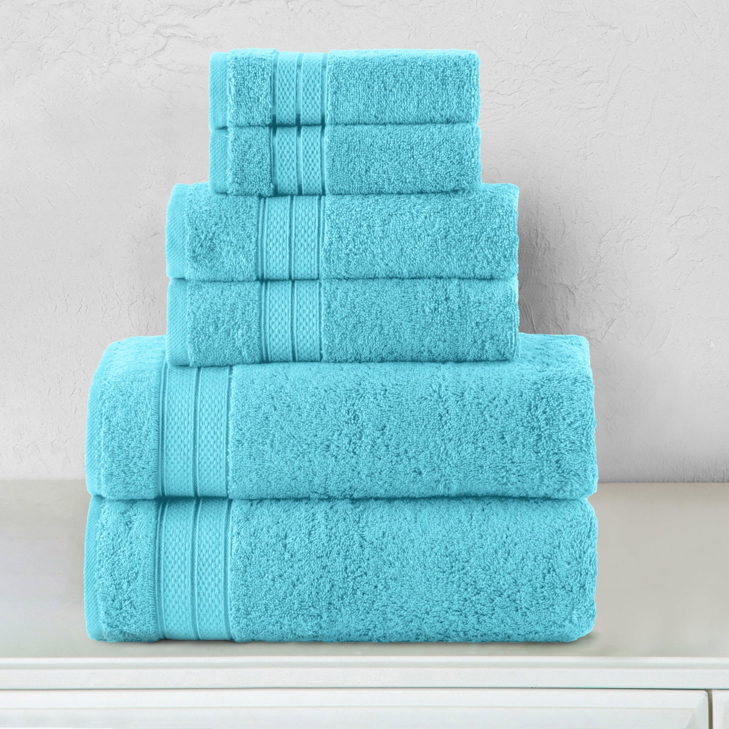 Elegant Comfort 6-Piece Turkish Cotton Three Line Popcorn Towel Set, 2 Washcloths, 2 Hand Towels and 2 Bath Towels