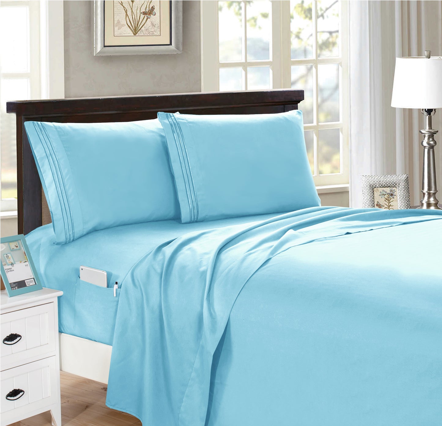 Mocassi 4-Piece Smart Pocket Sheet Set - Features Double Sided Storage Pockets on Fitted Sheet