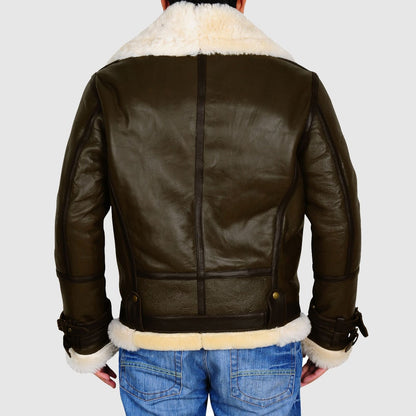 Army Green Men’s B3 Bomber Shearling Leather Jacket