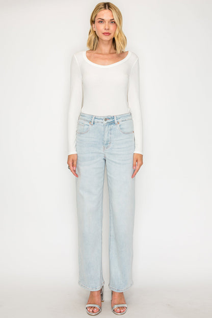 High Rise Perfect Tummy Control Pink Thread Straight Jeans