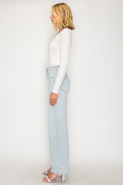 High Rise Perfect Tummy Control Pink Thread Straight Jeans