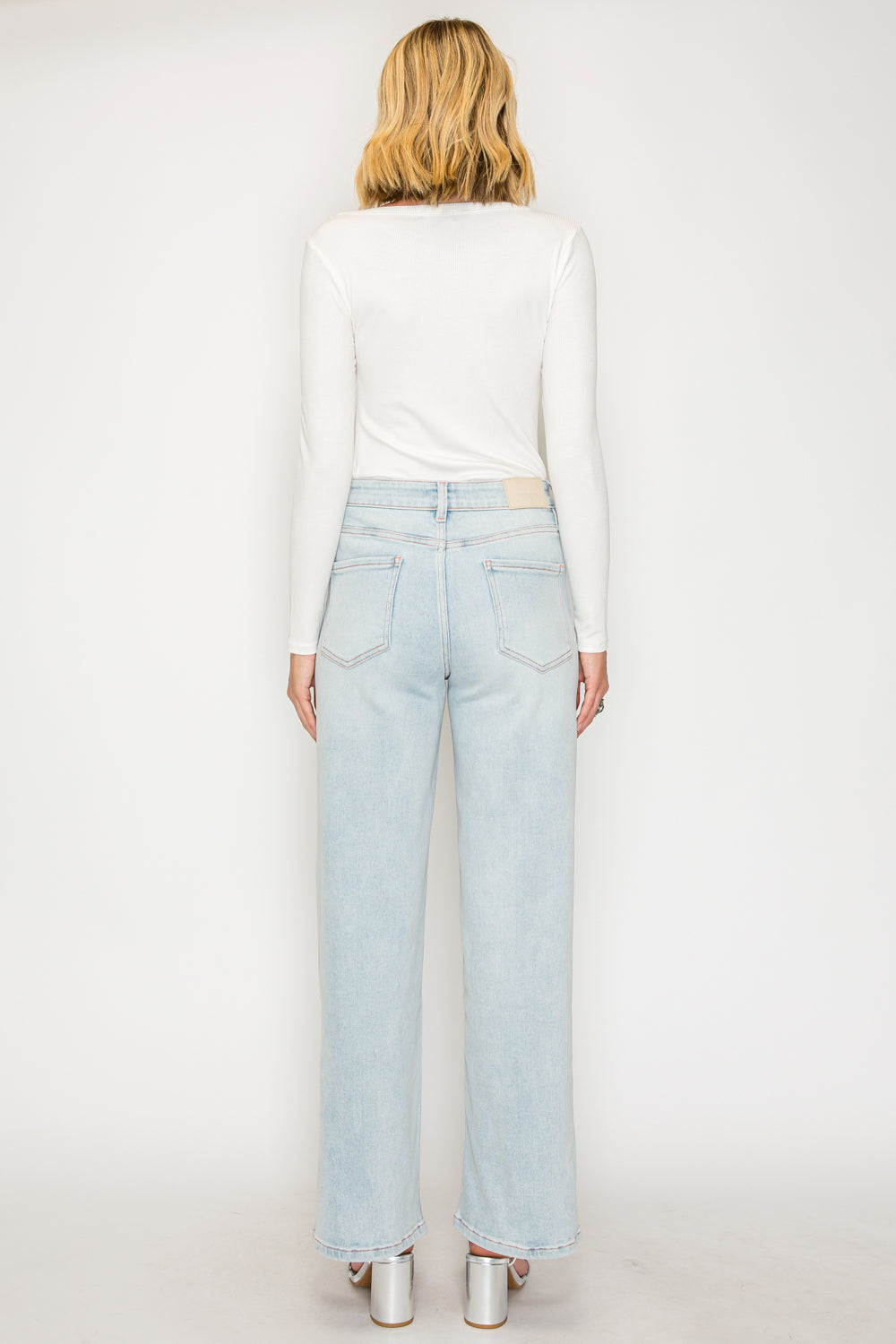 High Rise Perfect Tummy Control Pink Thread Straight Jeans