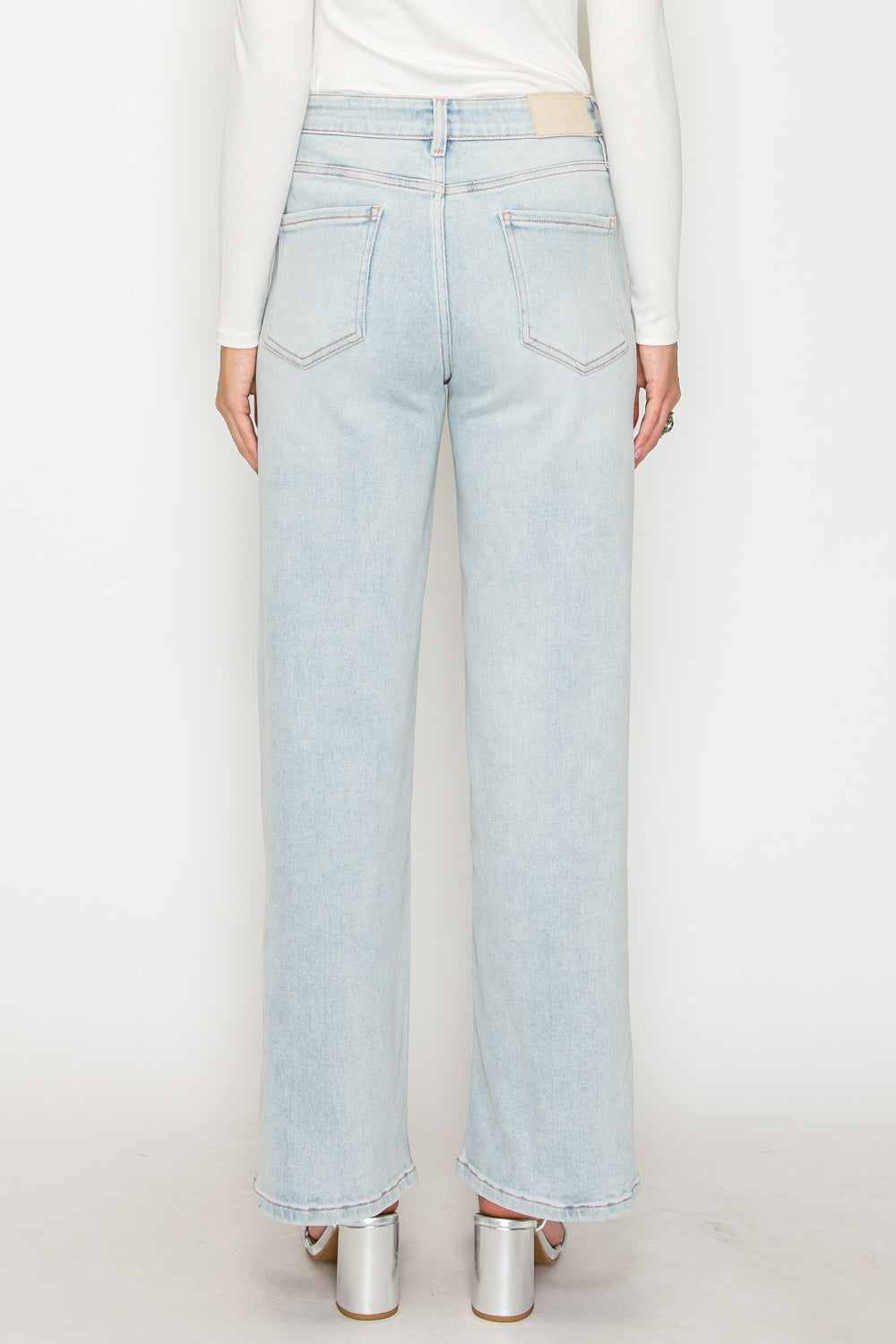 High Rise Perfect Tummy Control Pink Thread Straight Jeans