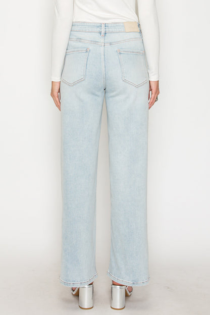 High Rise Perfect Tummy Control Pink Thread Straight Jeans