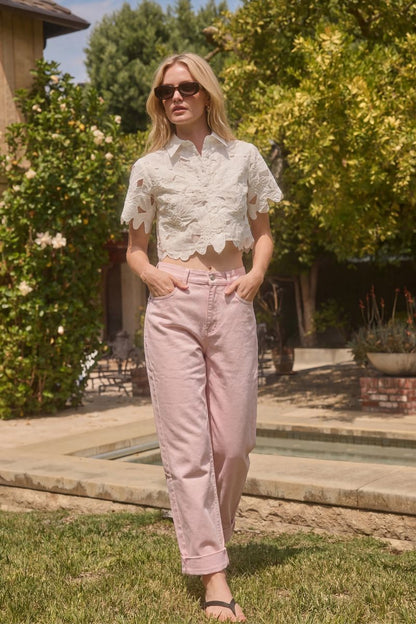 Serafina High Rise Pink Barrel Leg Jeans