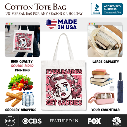 Even Baddies Get Saddies Tote Bag, Retro Crying Girl Pop Art for Stylish and Emotional Women