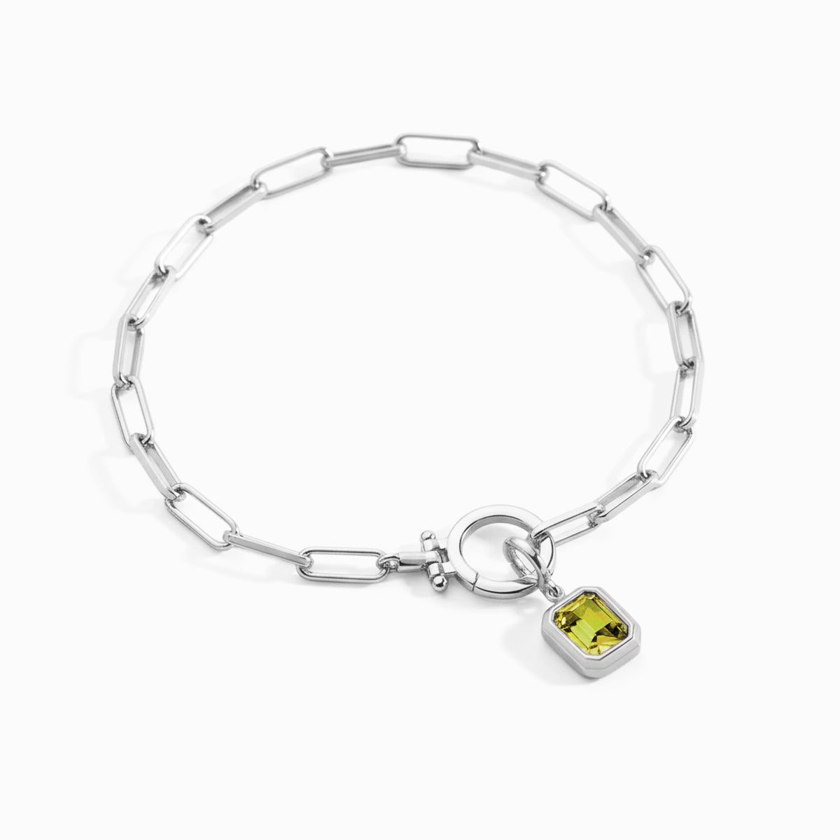 Mint & Lily Baguette Birthstone Charm on Mint Paperclip Bracelet