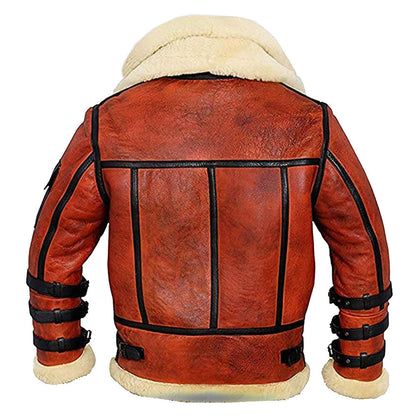 Aviator Sheepskin RAF Men’s B6 Waxed Bomber Shearling Two-Tone Leather Jacket